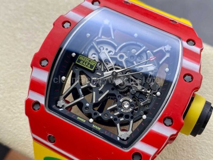 R7 Factory Richard Mille RM35-02 44.5mm Red Carbon Fiber Yellow Rubber Strap Skeletonized Dial - Image 3