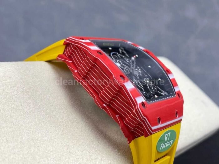 R7 Factory Richard Mille RM35-02 44.5mm Red Carbon Fiber Yellow Rubber Strap Skeletonized Dial - Image 5