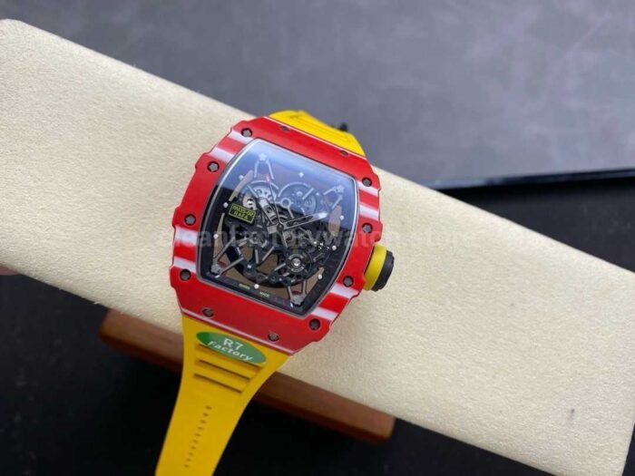 R7 Factory Richard Mille RM35-02 44.5mm Red Carbon Fiber Yellow Rubber Strap Skeletonized Dial - Image 4