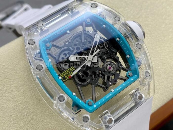 Sonic Factory Richard Mille Crystal Clear RM 35-01 43mm Crystal Rubber Strap Skeletonized Blue Dial - Image 2