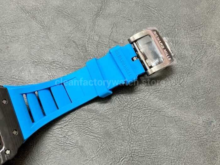 Sonic Factory Richard Mille RM 35 02 43mm Carbon Fiber Blue Rubber Strap Skeletonized Dial 3 Super Clone Watch,Clean Factory Watch