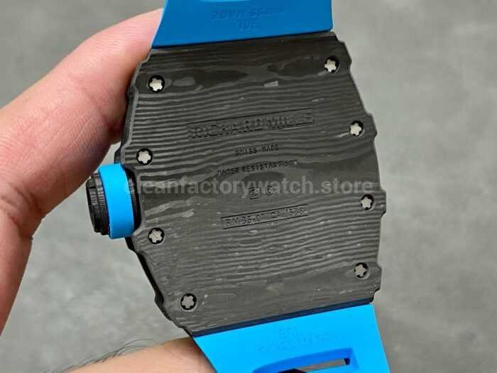 Sonic Factory Richard Mille RM 35 02 43mm Carbon Fiber Blue Rubber Strap Skeletonized Dial 5 Super Clone Watch,Clean Factory Watch