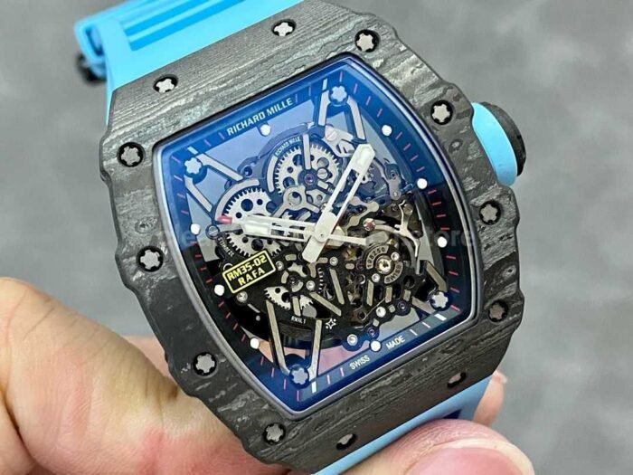T+ Factory Richard Mille RM35-02 44.5mm Carbon Fiber Blue Rubber Strap Skeletonized Dial - Image 2