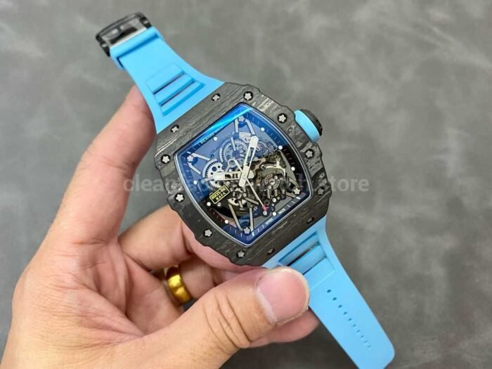 T+ Factory Richard Mille RM35-02 44.5mm Carbon Fiber Blue Rubber Strap Skeletonized Dial - Image 4