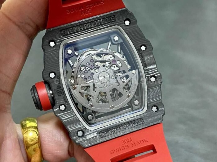 T+ Factory Richard Mille RM35-02 44.5mm Carbon Fiber Red Rubber Strap Skeletonized Dial - Image 4