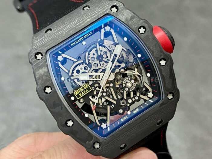 T Factory Richard Mille RM35 02 44.5mm Carbon Fiber Textile Strap Skeletonized Dial 2 Super Clone Watch,Clean Factory Watch