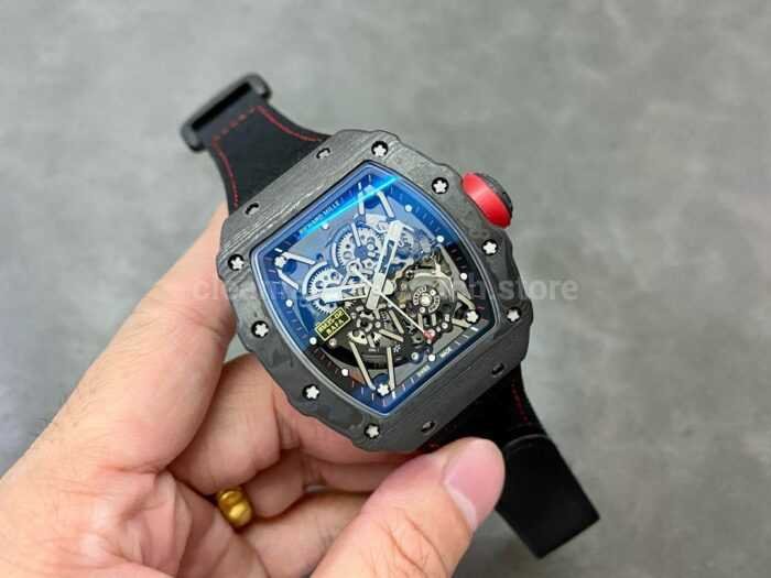 T Factory Richard Mille RM35 02 44.5mm Carbon Fiber Textile Strap Skeletonized Dial 4 Super Clone Watch,Clean Factory Watch