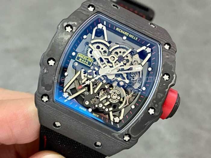 T Factory Richard Mille RM35 02 44.5mm Carbon Fiber Textile Strap Skeletonized Dial 6 Super Clone Watch,Clean Factory Watch