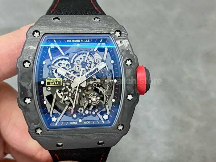 T Factory Richard Mille RM35 02 44.5mm Carbon Fiber Textile Strap Skeletonized Dial 7 Super Clone Watch,Clean Factory Watch