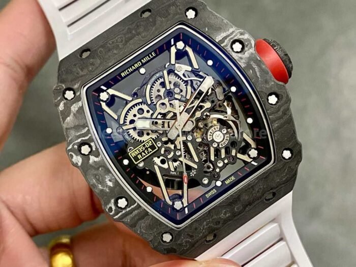 T+ Factory Richard Mille RM35-02 44.5mm Carbon Fiber White Rubber Strap Skeletonized Dial - Image 2