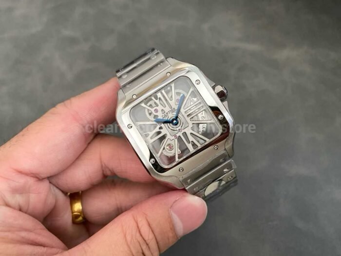 THB Factory Cartier Santos WHSA0015 39.8mm Full Steel Silver Roman Numerals Skeleton Dial - Image 4