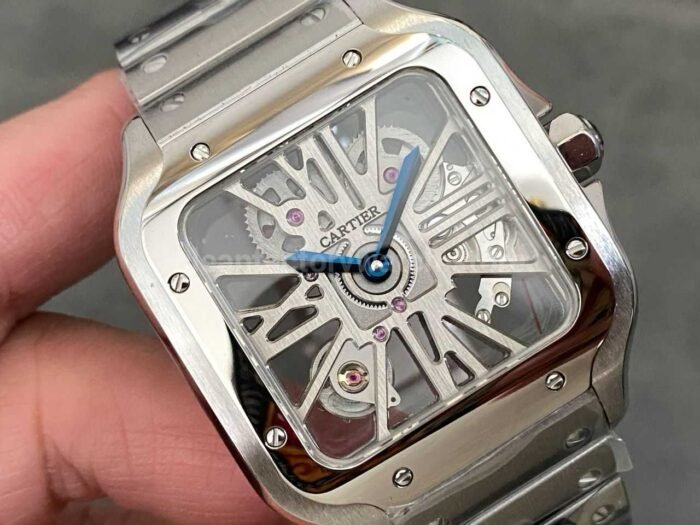 THB Factory Cartier Santos WHSA0015 39.8mm Full Steel Silver Roman Numerals Skeleton Dial - Image 2