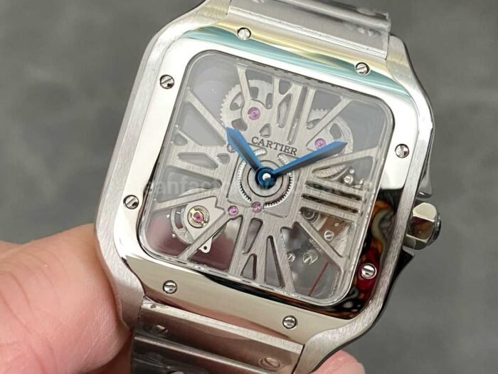 THB Factory Cartier Santos WHSA0015 39.8mm Full Steel Silver Roman Numerals Skeleton Dial - Image 3