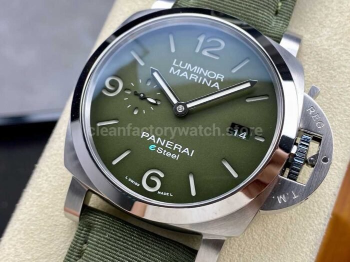 TTF Factory Panerai Luminor Marina PAM 01356 Steel Textile Strap Arabic Numerals Green Dial - Image 3