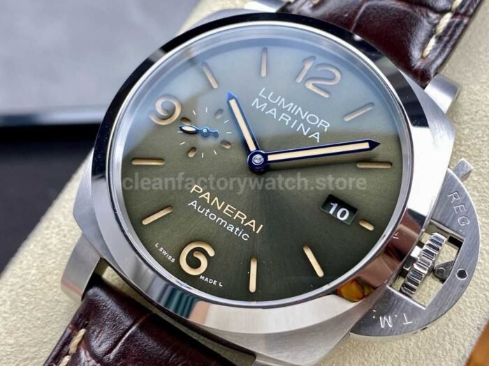 TTF Factory Panerai Luminor Marina PAM01116 Steel Leather Strap Arabic Numerals Olive Green Dial - Image 3