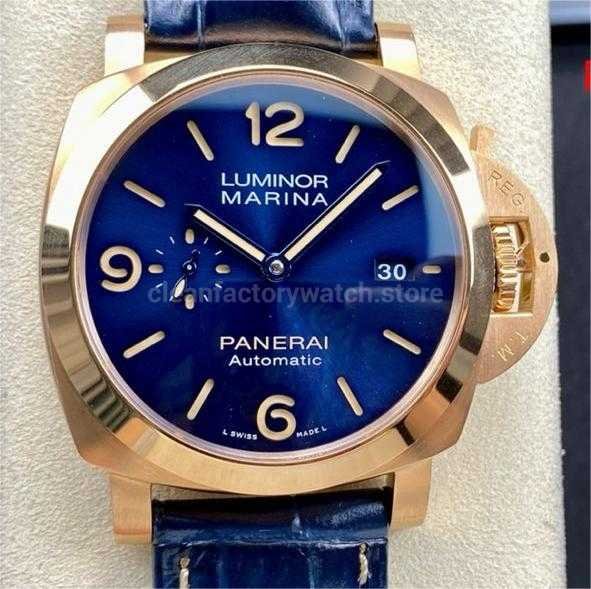 TTF Factory Panerai Luminor Marina PAM1114 Rose Gold Leather Strap Arabic Numerals Blue