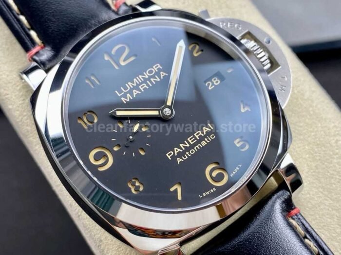 TTF Factory Panerai Luminor Marina PAM910 Steel Leather Strap Arabic Numerals Black Dial - Image 2