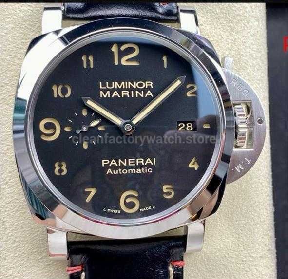 TTF Factory Panerai Luminor Marina PAM910 Steel Leather Strap Arabic Numerals Black Dial