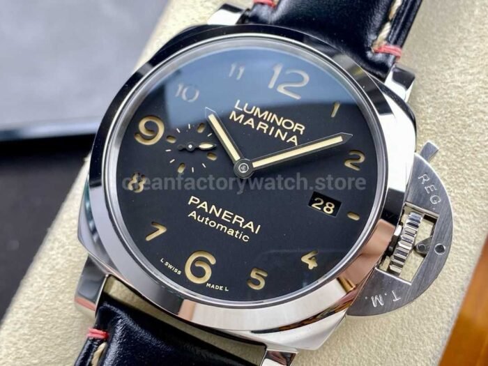 TTF Factory Panerai Luminor Marina PAM910 Steel Leather Strap Arabic Numerals Black Dial - Image 3