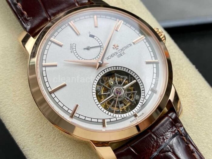 TUR Factory Vacheron Constantin Tourbillon Traditionnelle 89000/000R-9655 42mm Rose Gold Leather Strap White Dial - Image 2