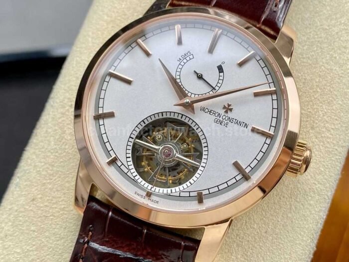 TUR Factory Vacheron Constantin Tourbillon Traditionnelle 89000/000R-9655 42mm Rose Gold Leather Strap White Dial - Image 3
