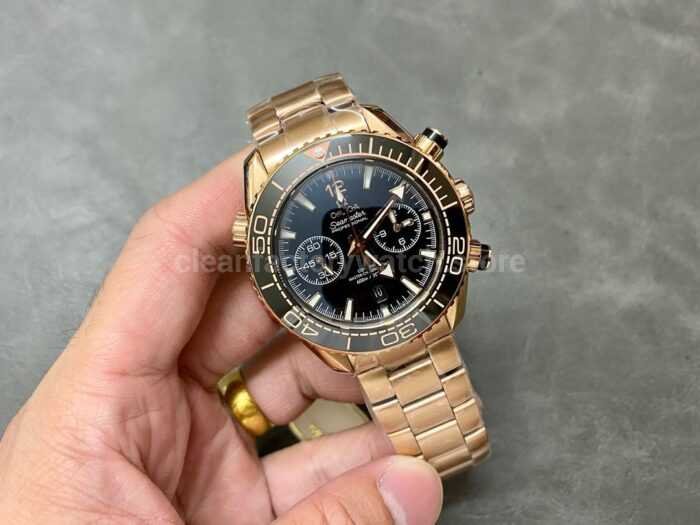 TW Factory Omega Seamaster Planet Ocean Chronograph 215.63.46.51.01.001 44.25mm Full Rose Gold Black Di 6 Super Clone Watch,Clean Factory Watch
