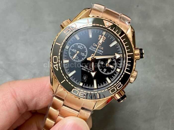 TW Factory Omega Seamaster Planet Ocean Chronograph 215.63.46.51.01.001 44.25mm Full Rose Gold Black Di 8 Super Clone Watch,Clean Factory Watch