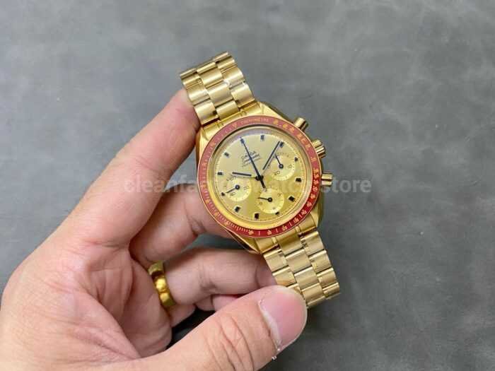 TW Factory Omega Speedmaster Professional 310.60.42.50.99.001 42mm Full Yellow Gold Champagne Dial 7 Super Clone Watch,Clean Factory Watch