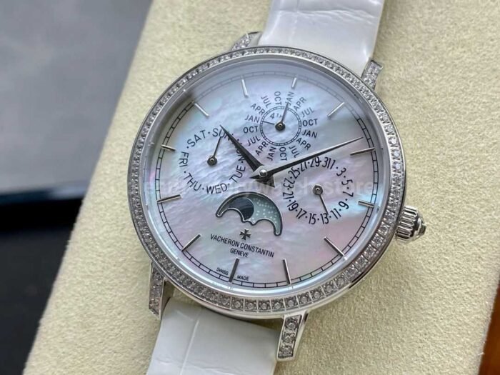 TW Factory Vacheron Constantin Traditionnelle Perpetual Calendar Ultra-Thin 4305T/000G-B948 Steel White Leather Strap Mother Of Pearl Dial - Image 3