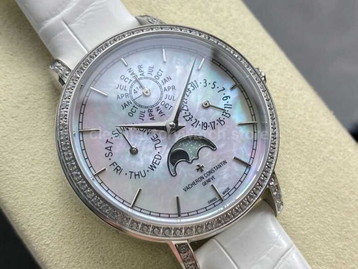 TW Factory Vacheron Constantin Traditionnelle Perpetual Calendar Ultra-Thin 4305T/000G-B948 Steel White Leather Strap Mother Of Pearl Dial - Image 2