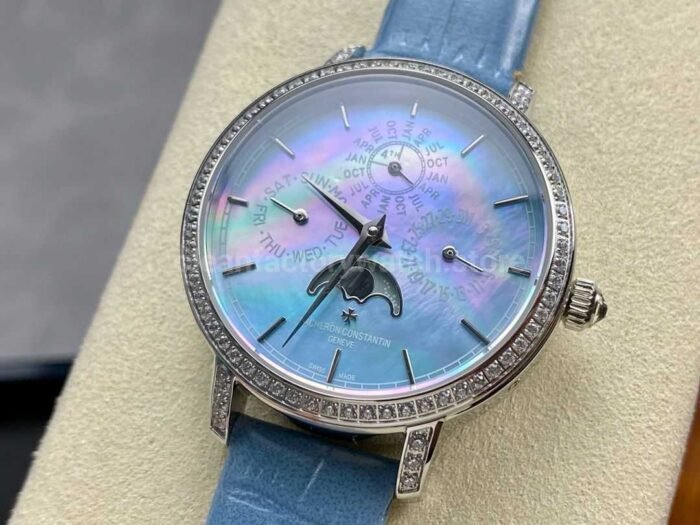 TW Factory Vacheron Constantin Traditionnelle Perpetual Calendar Ultra-Thin 4305T/000G-B948 Steel Blue Leather Strap Mother Of Pearl Dial - Image 3