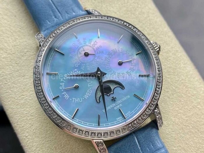 TW Factory Vacheron Constantin Traditionnelle Perpetual Calendar Ultra-Thin 4305T/000G-B948 Steel Blue Leather Strap Mother Of Pearl Dial - Image 2