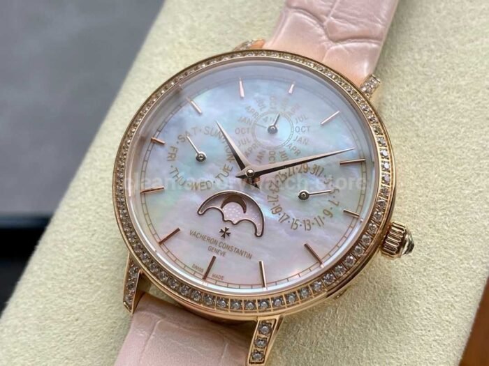 TW Factory Vacheron Constantin Traditionnelle Perpetual Calendar Ultra-Thin 4305T/000R-B947 Gold Pink Leather Strap Mother Of Pearl Dial - Image 3
