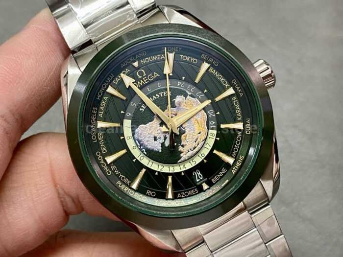 VS Factory Omega Seamaster Aqua Terra GMT Worldtimer 220.30.43.22.10.001 43mm Full Steel Olive Green Di 5 Super Clone Watch,Clean Factory Watch