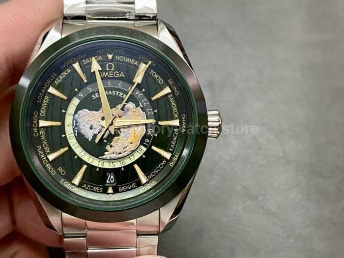 VS Factory Omega Seamaster Aqua Terra GMT Worldtimer 220.30.43.22.10.001 43mm Full Steel Olive Green Di 6 Super Clone Watch,Clean Factory Watch