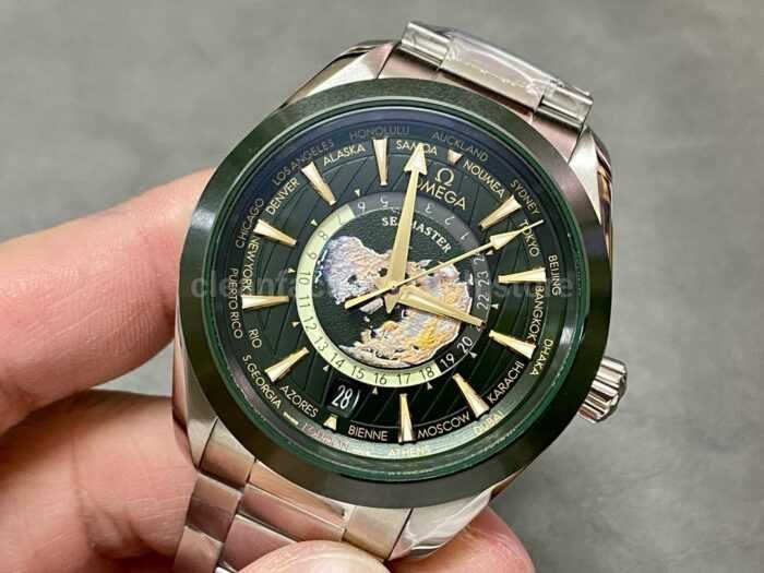 VS Factory Omega Seamaster Aqua Terra GMT Worldtimer 220.30.43.22.10.001 43mm Full Steel Olive Green Di 7 Super Clone Watch,Clean Factory Watch