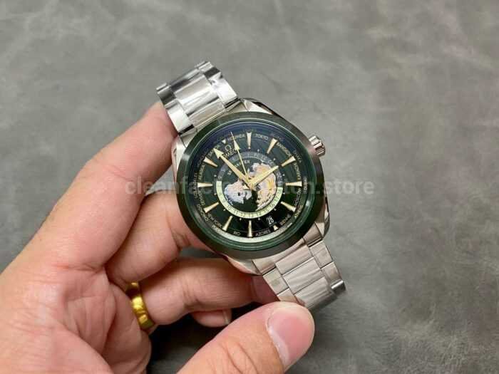 VS Factory Omega Seamaster Aqua Terra GMT Worldtimer 220.30.43.22.10.001 43mm Full Steel Olive Green Dial 1 Super Clone Watch,Clean Factory Watch