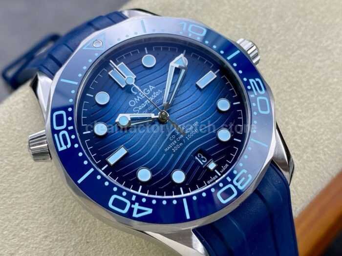 VS Factory Omega Seamaster Diver 300M 210.32.42.20.03.002 42mm Steel Blue Rubber Strap Blue Dial 9 Super Clone Watch,Clean Factory Watch