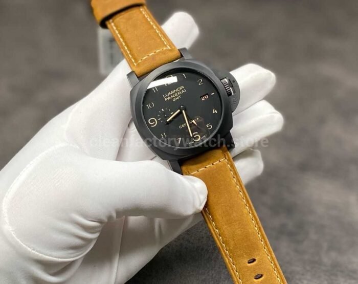 VS Factory Panerai Luminor 1950 3 Days GMT PAM 00441 44mm Black Ceramic Leather Strap Black Dial - Image 4