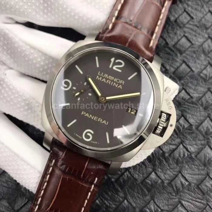 VS Factory Panerai Luminor Marina 1950 3 Days PAM 00351 44mm Titanium Leather Strap Brown Dial 9 Super Clone Watch,Clean Factory Watch