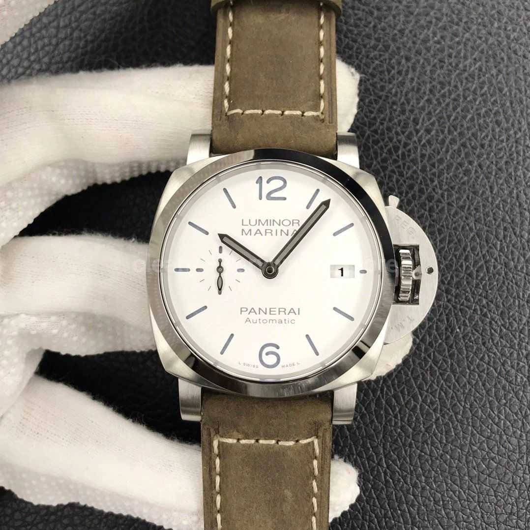 VS Factory Panerai Luminor Marina PAM 01314 44mm Steel Leather strap White Dial