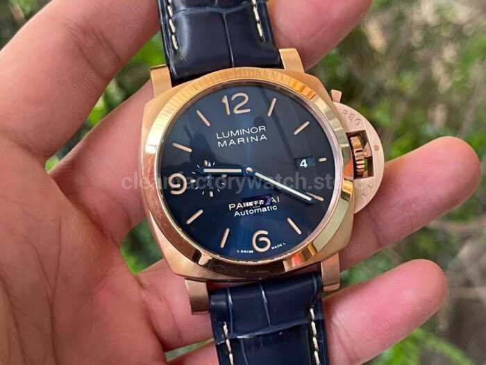 VS Factory Panerai Luminor Marina PAM01114 44mm Red gold Leather Strap Blue Dial 8 Super Clone Watch,Clean Factory Watch