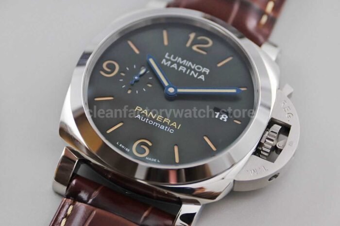 VS Factory Panerai Luminor Marina PAM01116 44mm Platinum Leather Strap Black Dial - Image 3