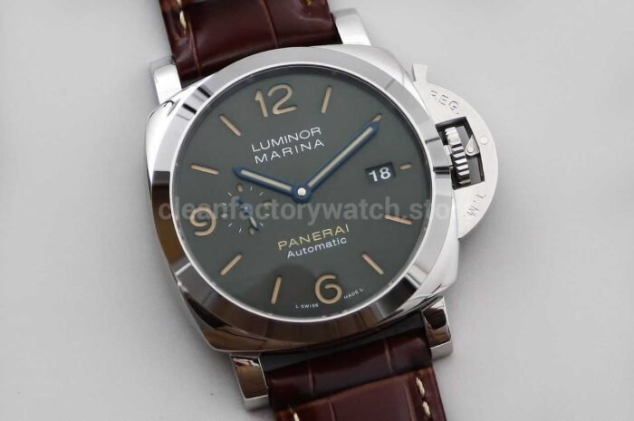 VS Factory Panerai Luminor Marina PAM01116 44mm Platinum Leather Strap Black Dial - Image 2