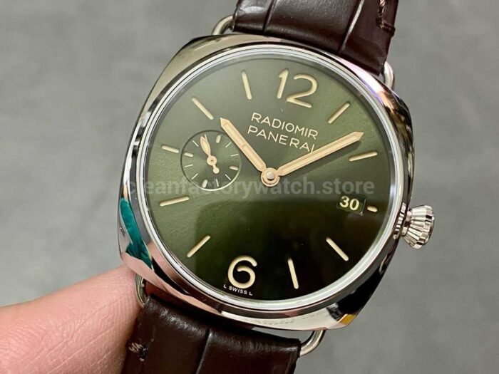 VS Factory Panerai Radiomir Pam 1386 40mm Steel Leather Strap Olive Green Dial - Image 3