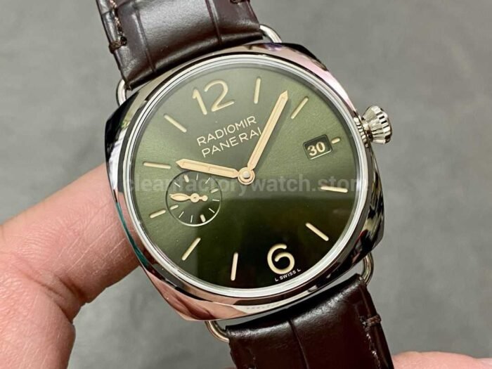VS Factory Panerai Radiomir Pam 1386 40mm Steel Leather Strap Olive Green Dial - Image 2