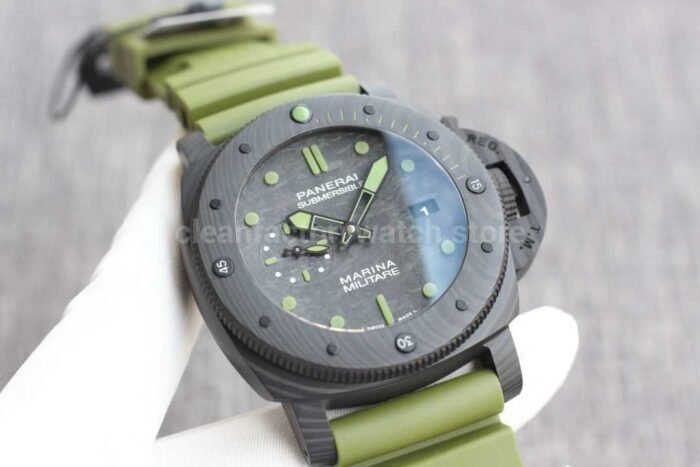 VS Factory Panerai Submersible Pam 00961 42mm Black Carbon Fiber Marina Green Rubber Strap Black Dial - Image 4