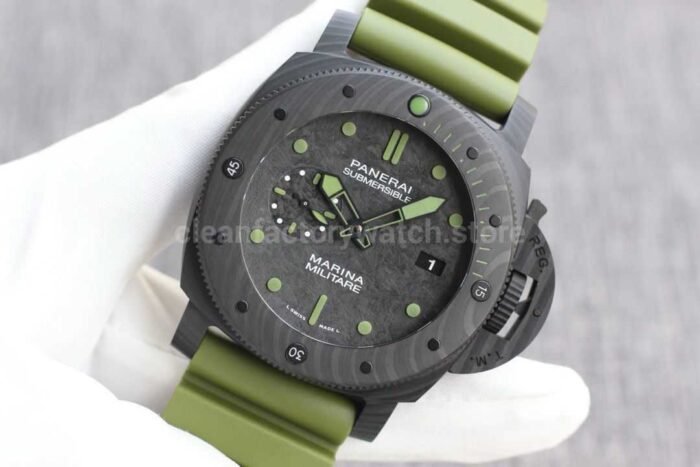 VS Factory Panerai Submersible Pam 00961 42mm Black Carbon Fiber Marina Green Rubber Strap Black Dial - Image 3