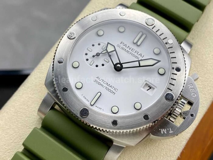 VS Factory Panerai Submersible Quarantaquattro Bianco Pam1226 44mm Steel Green Rubber Strap White Dial - Image 3