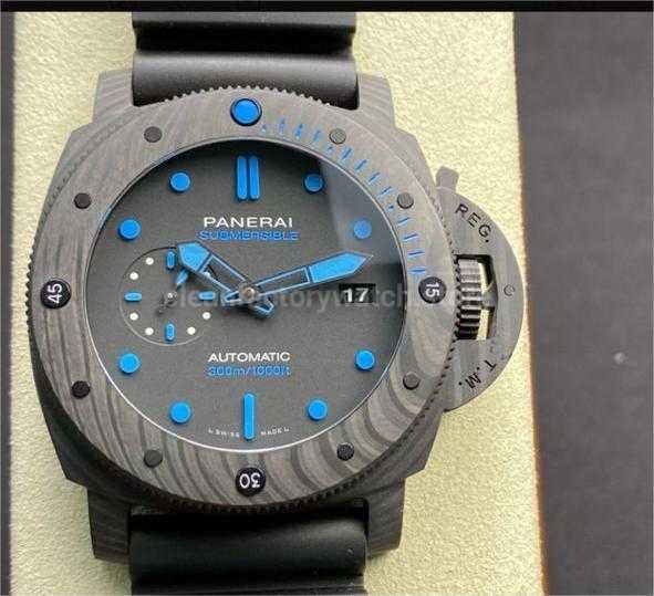 VS Factory Panerai Submersible pam 01616  47mm Black Carbon Fiber Black Rubber Strap Black  Dial